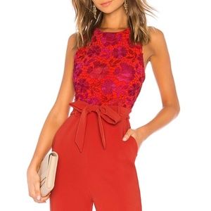 GARDANOME JUMPSUIT IN MAGENTA & RED Lovers + Friends Color: Magenta & Red